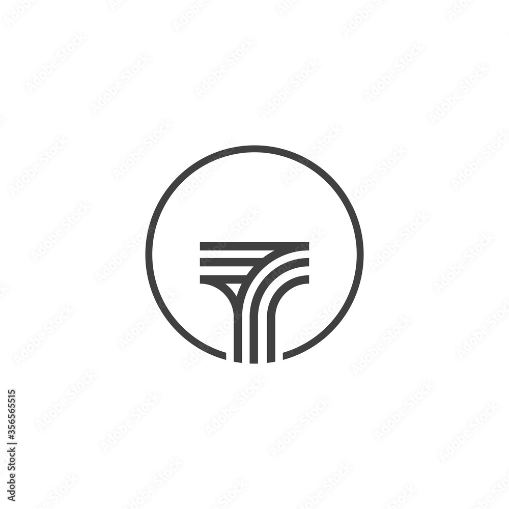 Line art circle logo with letter T inside, company, business, consulting, management, accounting, technology Line art circle logo with letter T inside, company, business, consulting, management, accounting, technology