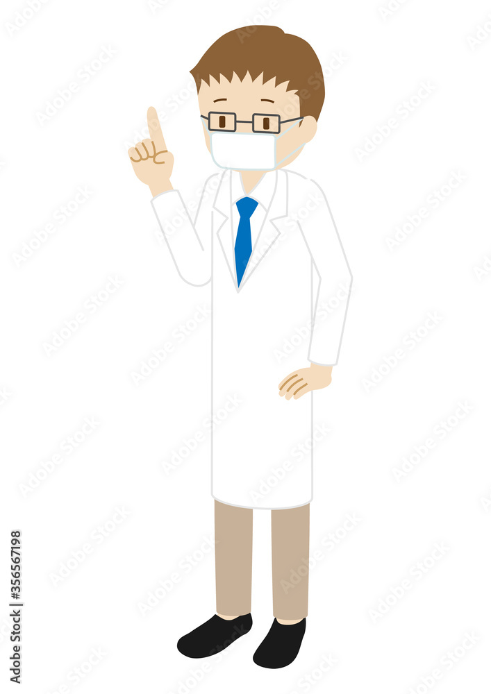 Illustration of a standing male doctor wearing a mask (pointing pose) Illustration of a standing male doctor wearing a mask (pointing pose)