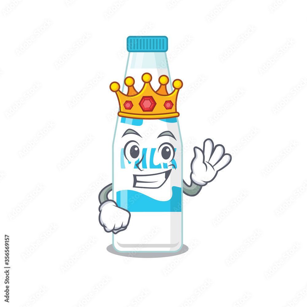A Wise King of bottle of milk mascot design style with gold crown