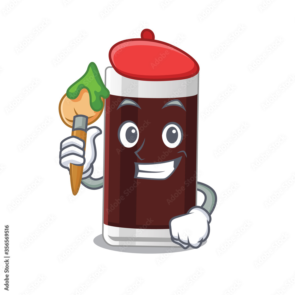An artistic glass of chocolate artist mascot design paint using a brush An artistic glass of chocolate artist mascot design paint using a brush