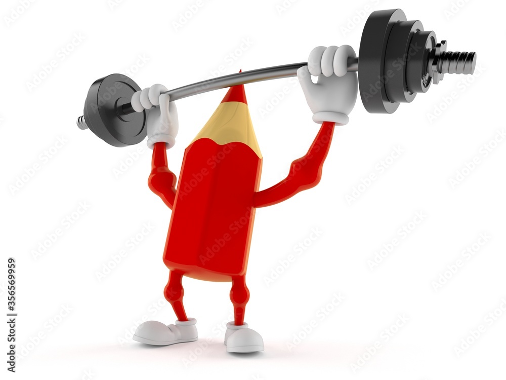 Fotografie Colored pencil character lifting heavy barbell