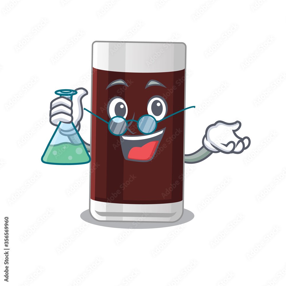 Obraz premium caricature character of glass of chocolate smart Professor working on a lab