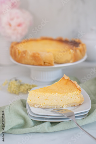 sweet home made vanilla cheesecake with elderflower
