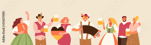 People group celebrating Oktoberfest. German national holiday vector illustration