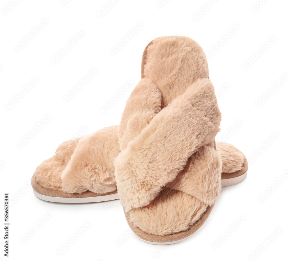 Pair of soft slippers on white background Pair of soft slippers on white background
