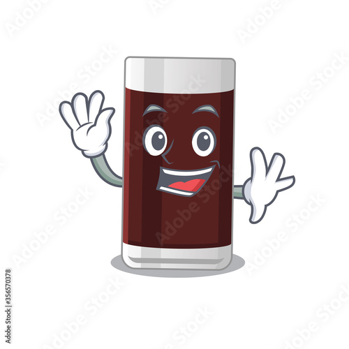 A charming glass of chocolate mascot design style smiling and waving hand