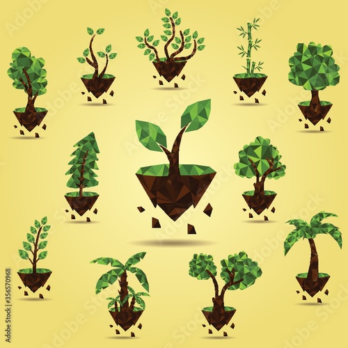 collection of trees on floating island