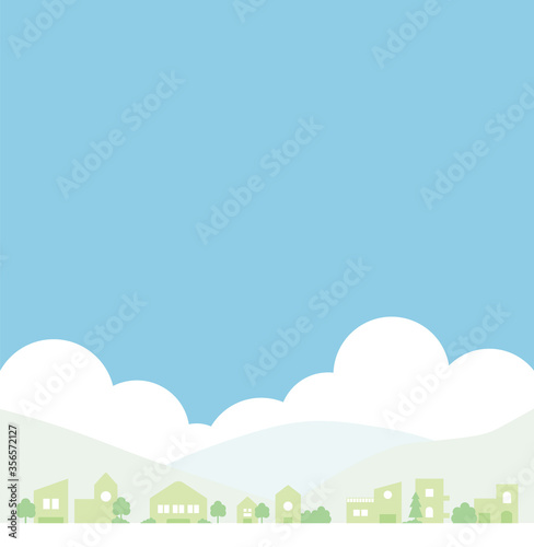 街並み＿青空バックの住宅街イラスト