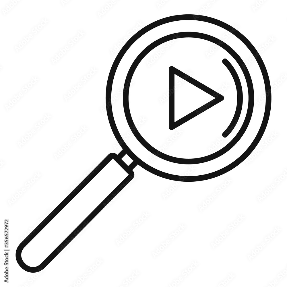 Video content magnifier icon. Outline video content magnifier vector icon for web design isolated on white background Video content magnifier icon. Outline video content magnifier vector icon for web design isolated on white background