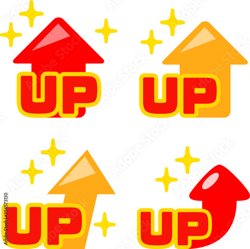 UPの文字と上昇矢印のアイコンセット