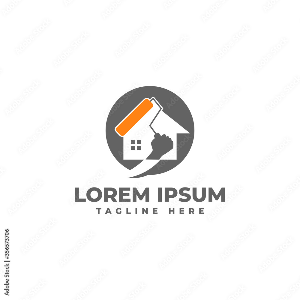 House Painting with Roller Brush Logo Vector Icon Illustration