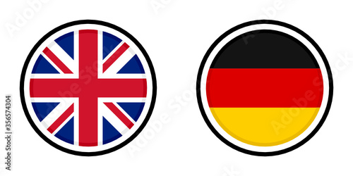 round icons with united kingdom and germany flags