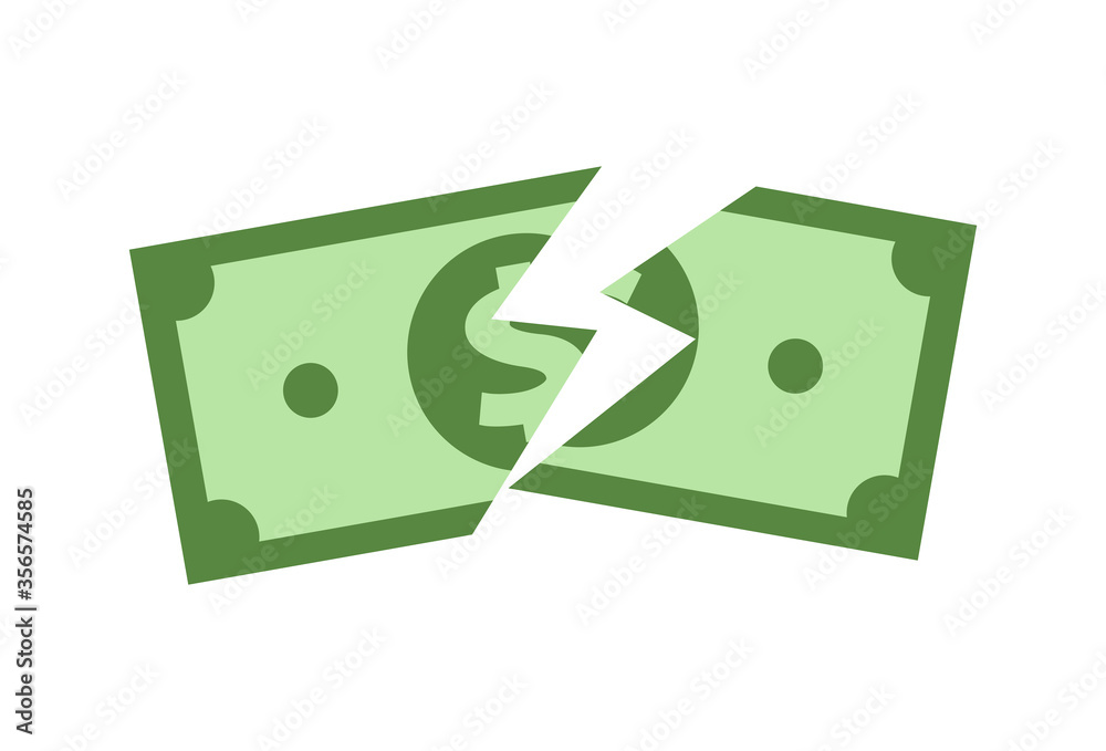 banknote money torn ripped isolated on white background, rip banknotes