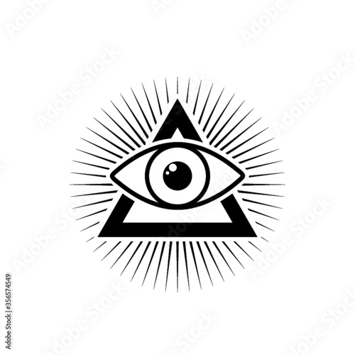 Sacred Masonic symbol. All Seeing eye, the third eye isolated on white background