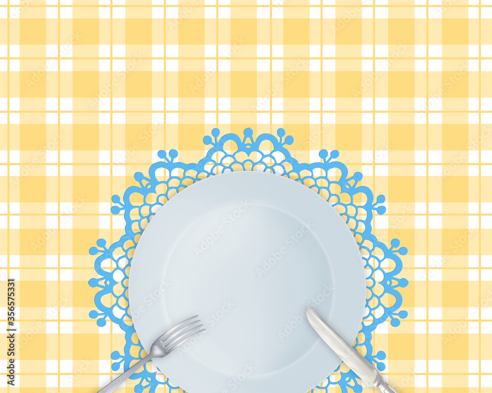 食事 レストラン 洋食器 ナイフ フォーク テーブルクロス レース編み 皿 Stock イラスト Adobe Stock