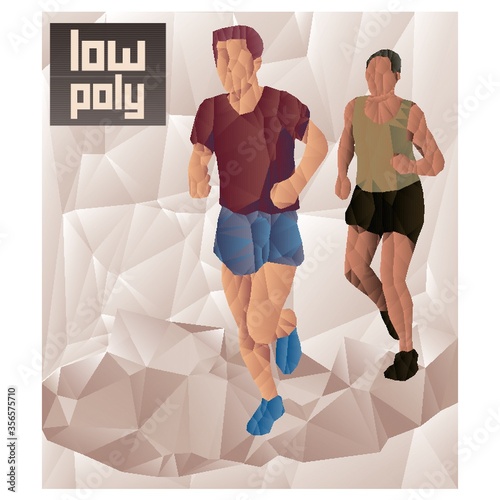 low poly of men running