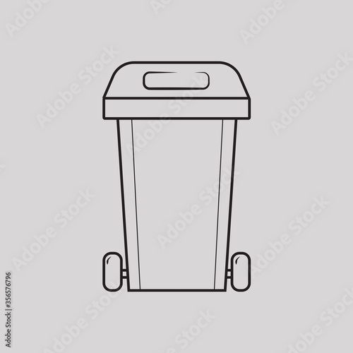Illusrtration vector graphic of gray trash can with wheels on both sides and shaped line art. Fit for anyone who is looking for a line art form from a trash can.
