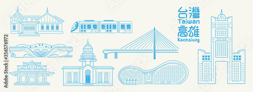 Vector illustration of buildings lines in Kaohsiung, Taiwan photo