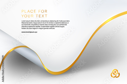 Wavy paper with golden edge and shadows on white background
