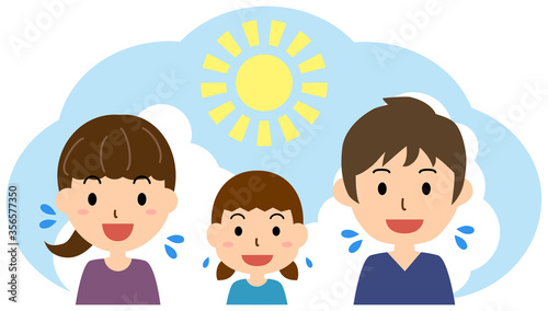 夏の暑さを感じている親子