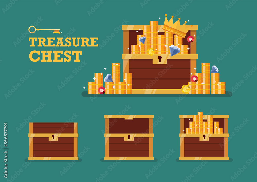 Open chest with gold collection set