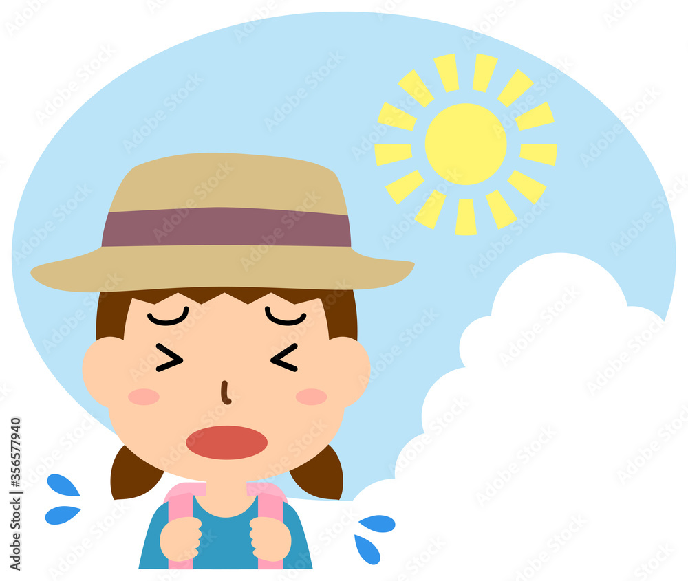 炎天下の暑さに苦しむ小学生の少女