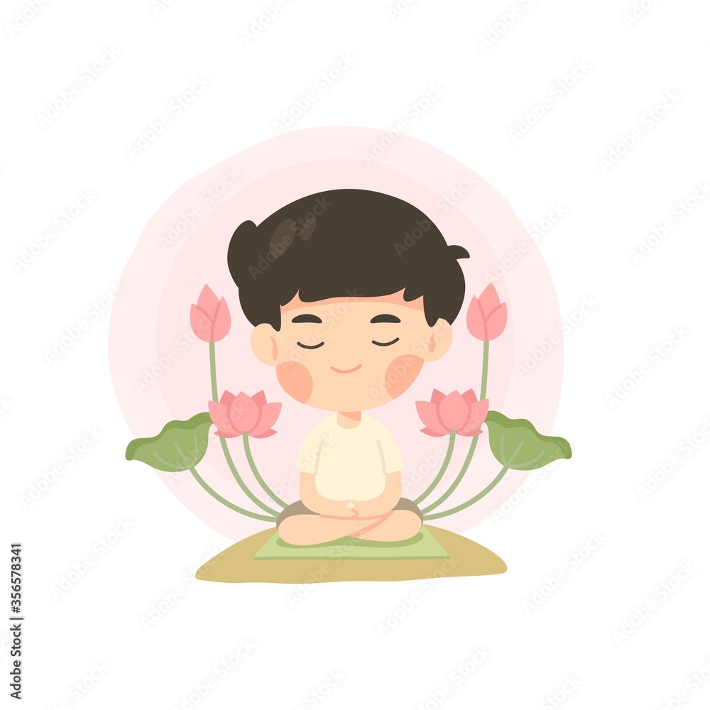 Cute young boy cartoon in meditation pose Cute young boy cartoon in meditation pose