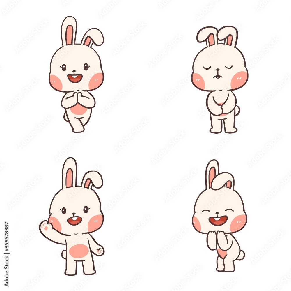 Set of Kawaii bunny mascot character Set of Kawaii bunny mascot character