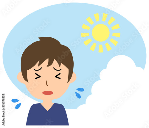 炎天下の暑さに苦しむ男性