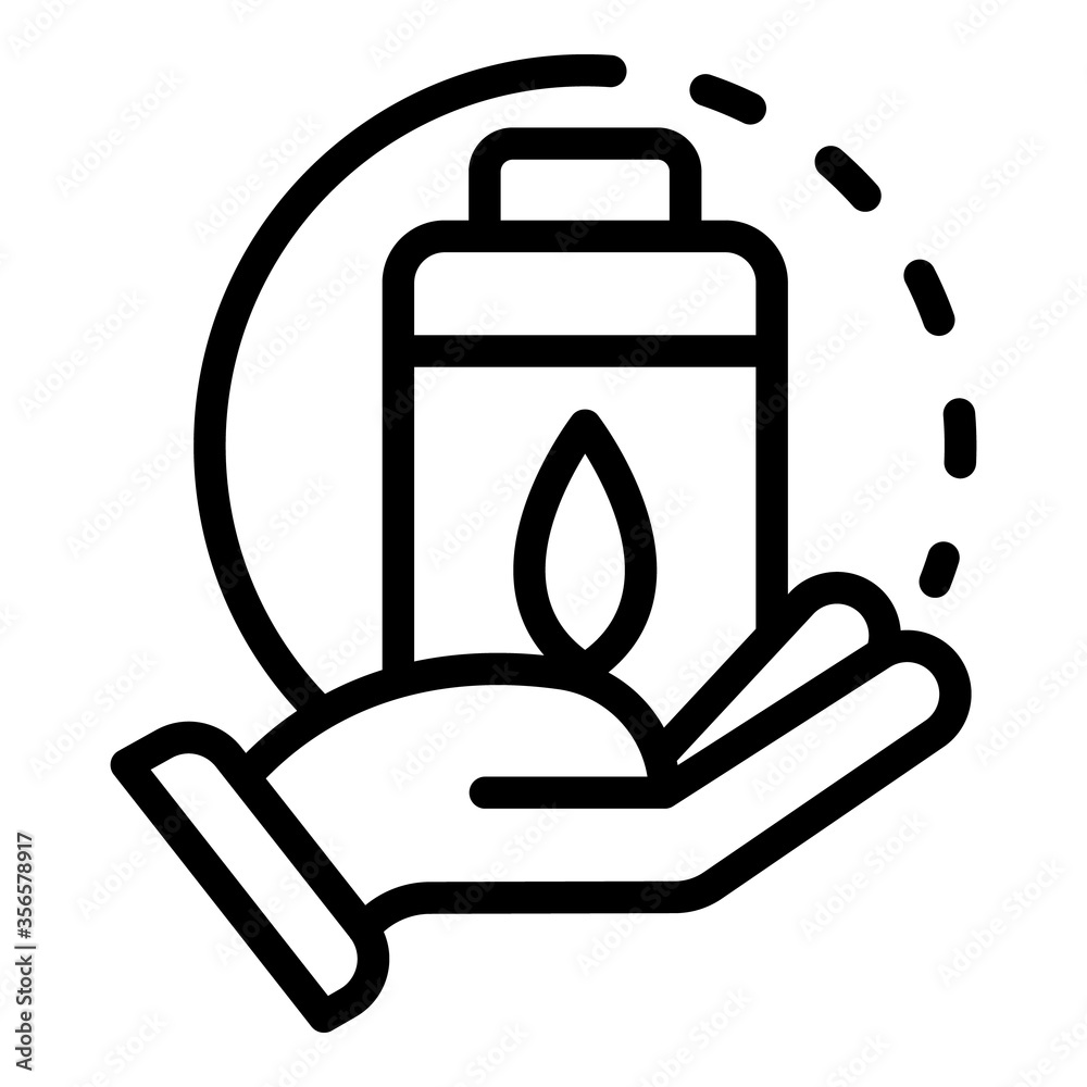 Hand with eco battery icon. Outline hand with eco battery vector icon for web design isolated on white background Hand with eco battery icon. Outline hand with eco battery vector icon for web design isolated on white background