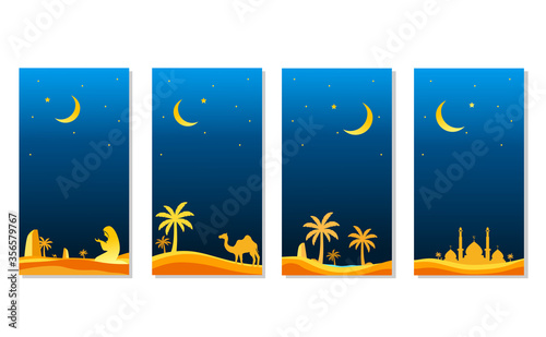 Greeting cards set - Arabian theme - Islamic - Ramadan illustration - Night theme