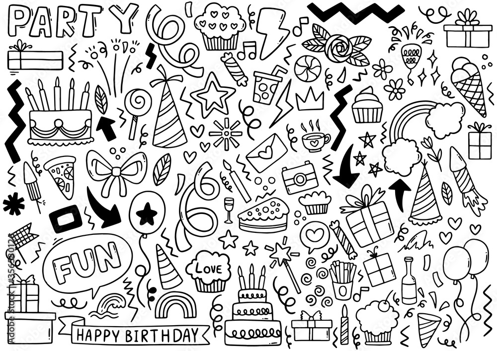 0074 hand drawn party doodle happy birthday