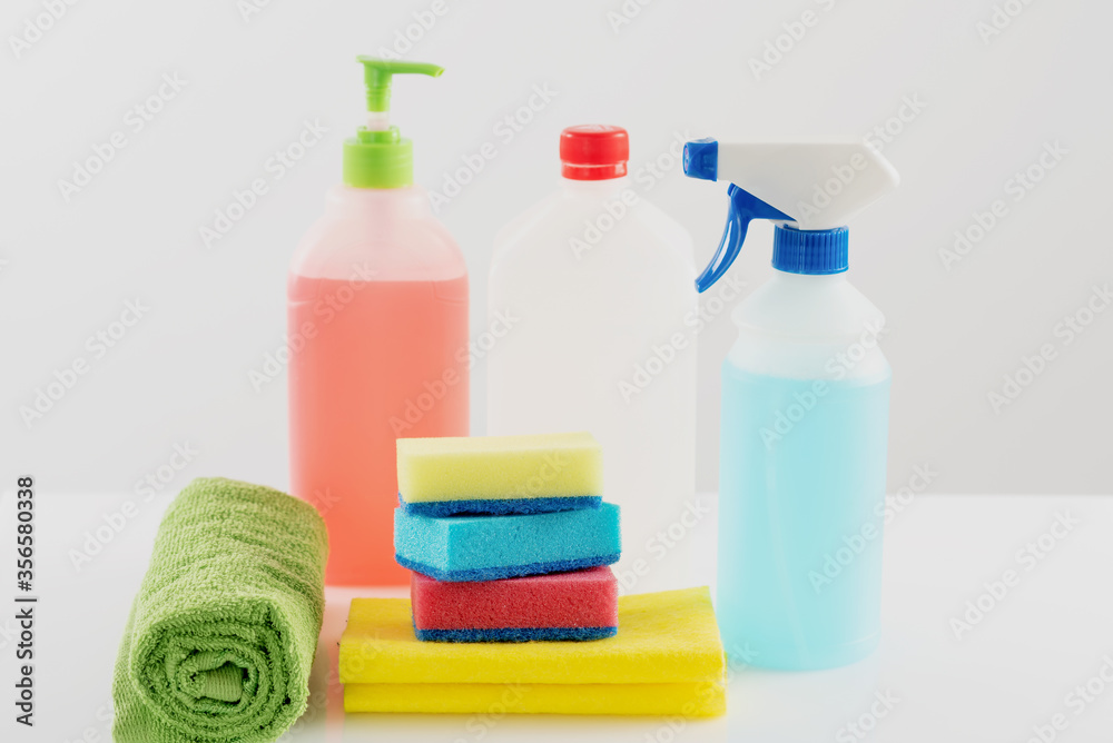 set of detergents and cleaners for cleaning rooms on a white background set of detergents and cleaners for cleaning rooms on a white background