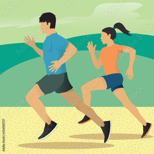 man and woman running