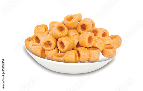 Fried and Spicy mix frymus, cocktail (Khichadi) Colourful, Square, cup, ABCD, pasta, Noodles, triangle, wheel and pipe shape Fryums Papad or fingers is a crunchy Snack Pellets - Image