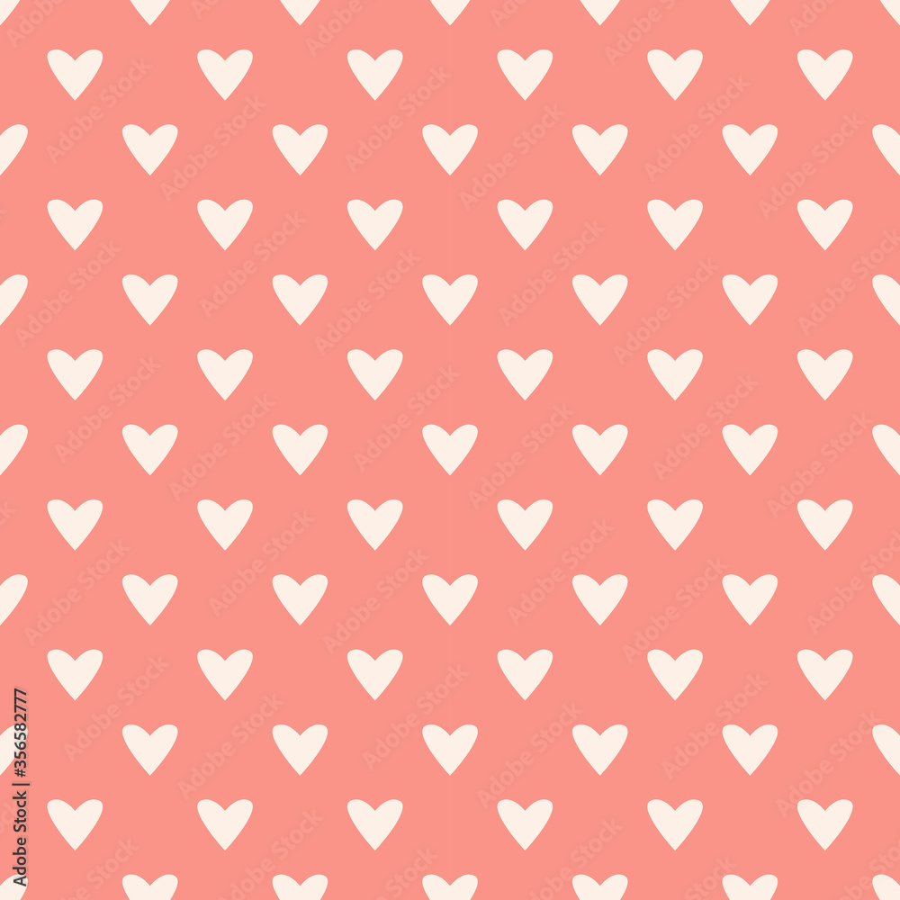 White hearts on pink background. Simple, vector, flat seamless pattern, texture, back. Fabric, textile, packaging design. Minimalist style. St. Valentine`s design element. Love, passion. White hearts on pink background. Simple, vector, flat seamless pattern, texture, back. Fabric, textile, packaging design. Minimalist style. St. Valentine`s design element. Love, passion.