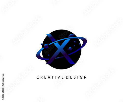 Planet X Letter. Round ring shape business logo design template.circle ring logo, cosmic planet symbol,alphabet,corporate identity symbol concept.