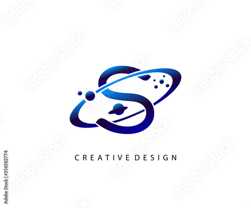 Planet S Letter. Round ring shape business logo design template.circle ring logo, cosmic planet symbol,alphabet,corporate identity symbol concept.