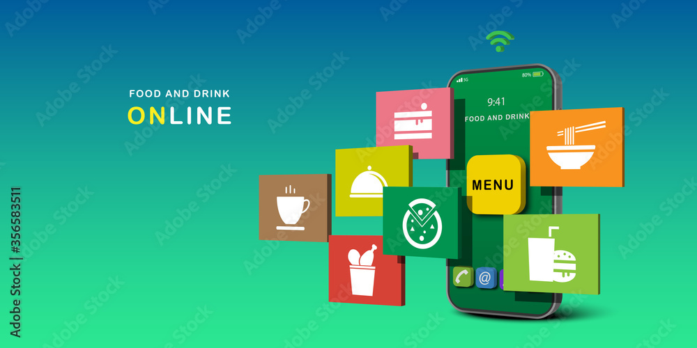Ordering food and drink online on smartphone. foods and drink icon on mobile phone. Marketing online concept. Ordering food and drink online on smartphone. foods and drink icon on mobile phone. Marketing online concept.