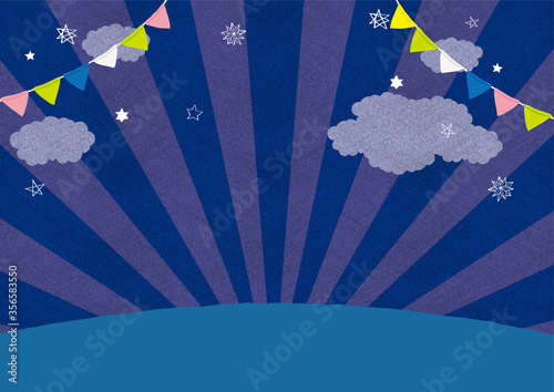 夜空と広場のイラスト　ナイトマーケット