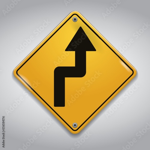 right reverse curve road sign
