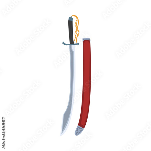 Sword with Scabbard, Ancient Mongol Central Asian Weapon Vector Illustration