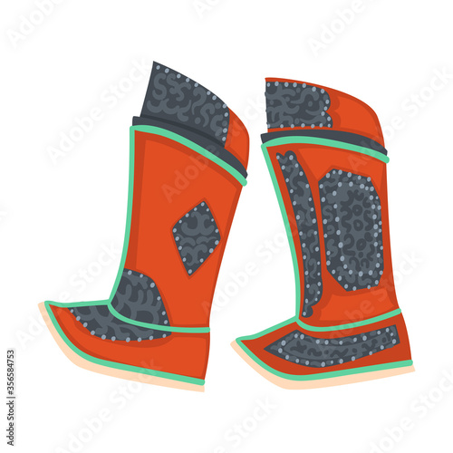 Mongolian Boots, Part of Traditional Dress of Central Asian Vector Illustration