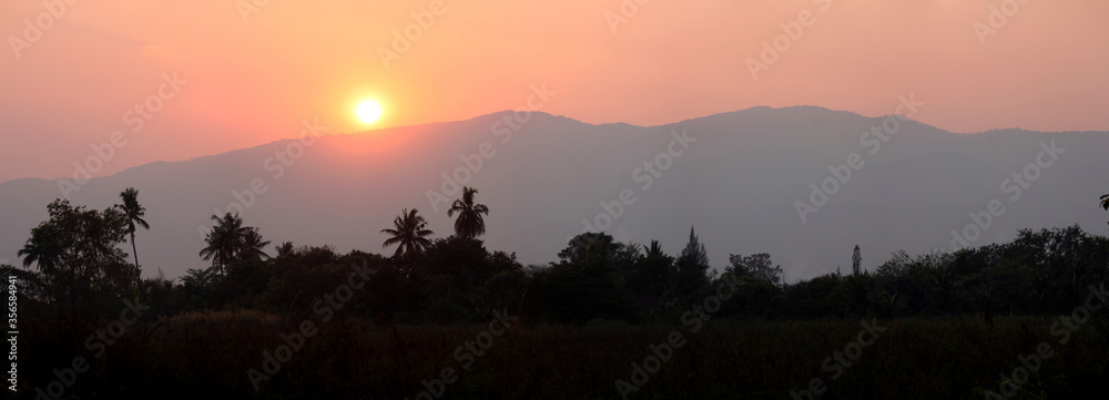 sunrise over Doi Suthep mountains in Chiang Mai