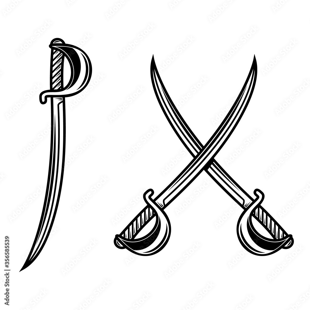 Crossed fencing swords isolated on white background. Design element for