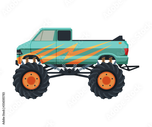 Monster Truck Vehicle, Heavy Pickup Car with Large Tires Vector Illustration