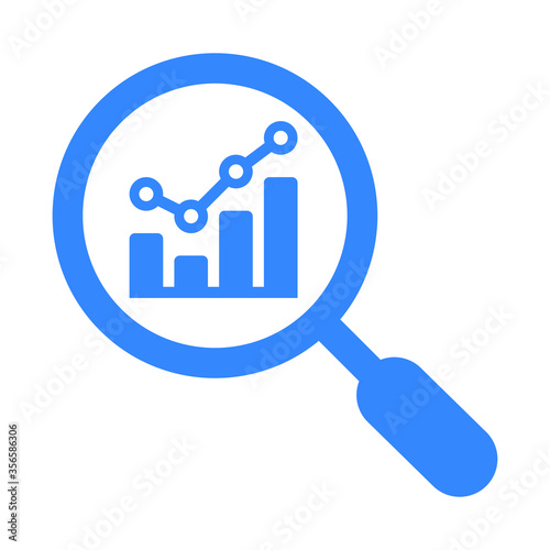 Analytics, analysis, statistics, searching blue icon