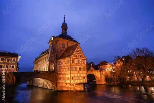 The townhall of Bamberg, Bavaria in the evening located in Germany