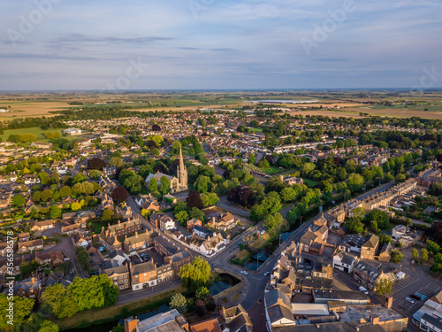 Aerial view of Spalding Town Centre south of the river including South Holland Centre, Church of St Mary and St Nicholas & River Welland photo