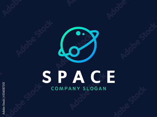 Space, planet, technology logo icon line art vector illustration